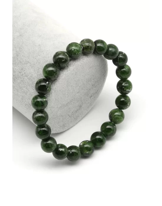 Diopsite Doğal Taş 9 mm Küre Kesim Bileklik, Gemstone Bracelet