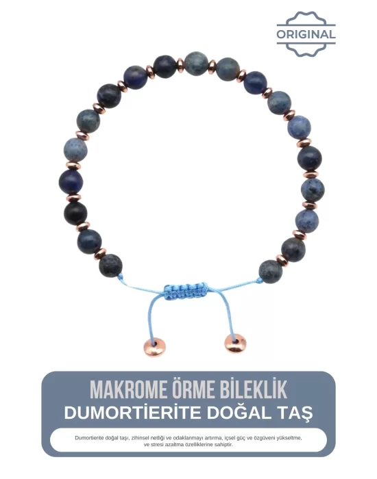 Dumortierite Doğal Taş Makrome Örme Bileklik