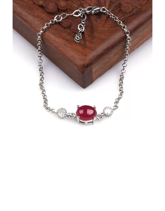 Glass Filled Ruby ( Yakut ) Doğal Taş 925 Ayar Gümüş Bileklik