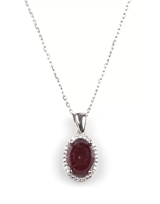 Glass Filled Ruby ( Yakut ) Doğal Taş 925 Ayar Gümüş Kolye