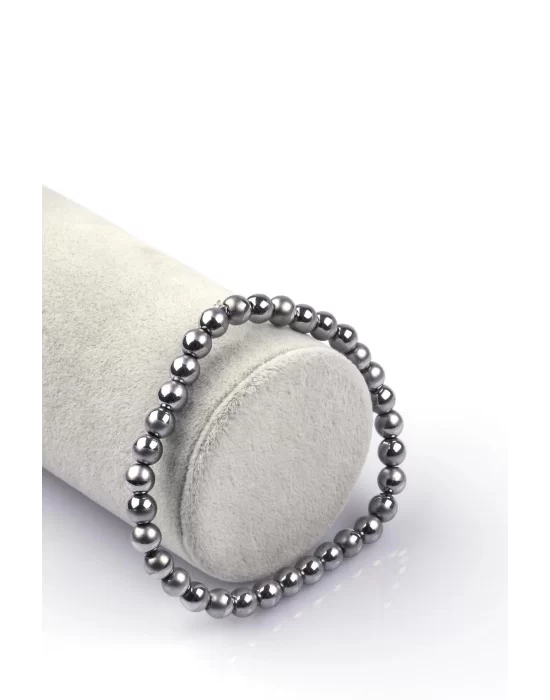 Gümüş Renkli Hematit Doğal Taş Bileklik 6mm Küre Kesim