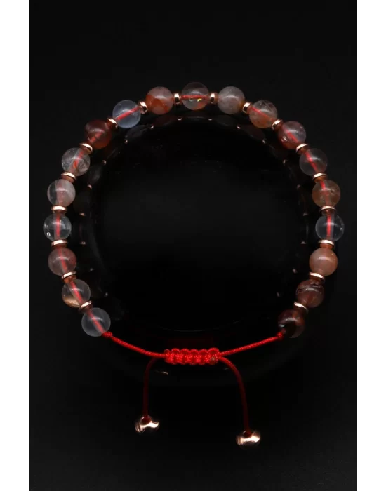 Hemato Kuvars Doğal Taş Makrome Örme Bileklik, Gemstone Bracelet