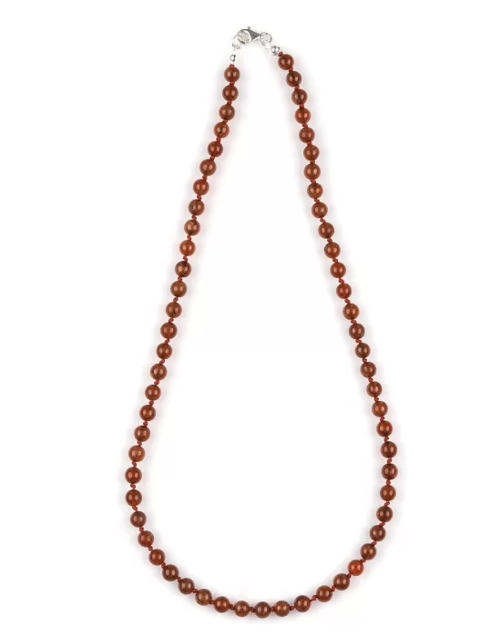 Hessonite Garnet - Lal Doğal Taş 6 mm Düğümlü Kolye