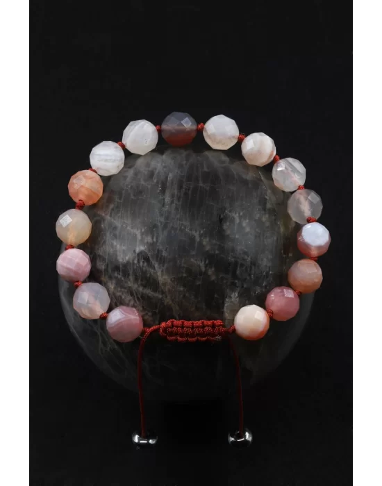 Karnelyan Akik Doğal Taş Fasetli Kesim Makrome Örme Bileklik, Gemstone Bracelet