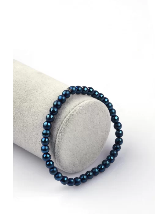 Lacivert Renkli Hematit Doğal Taş Bileklik 6mm Küre Kesim