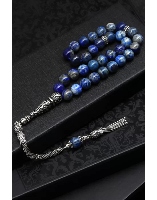 Lapis Lazuli Doğal Taş Tesbih 925 Ayar Gümüş 8 mm Küre Kesim