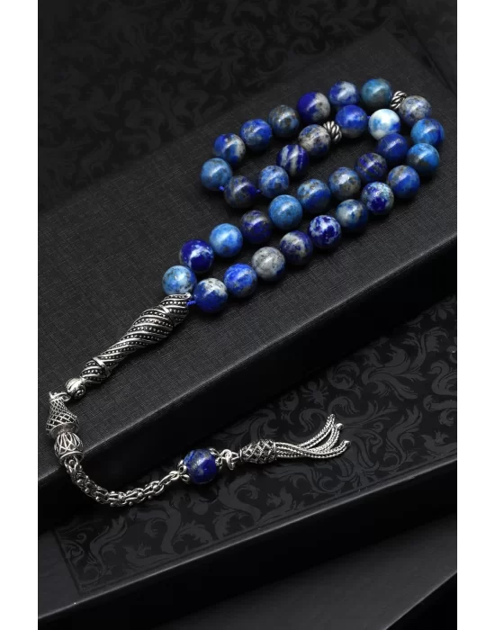 Lapis Lazuli Doğal Taş Tesbih 925 Ayar Gümüş 8 mm Küre Kesim