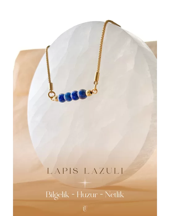 Lapis Lazuli Doğal Taşlı 24 Ayar Altın Kaplama Ayarlanabilir Bileklik