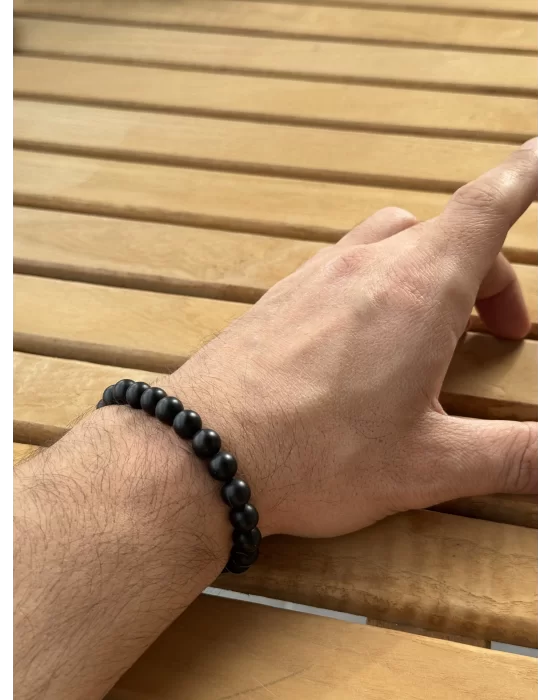 Mat Oniks Doğal Taş Bileklik 8 mm Küre Kesim, Gemstone Bracelet