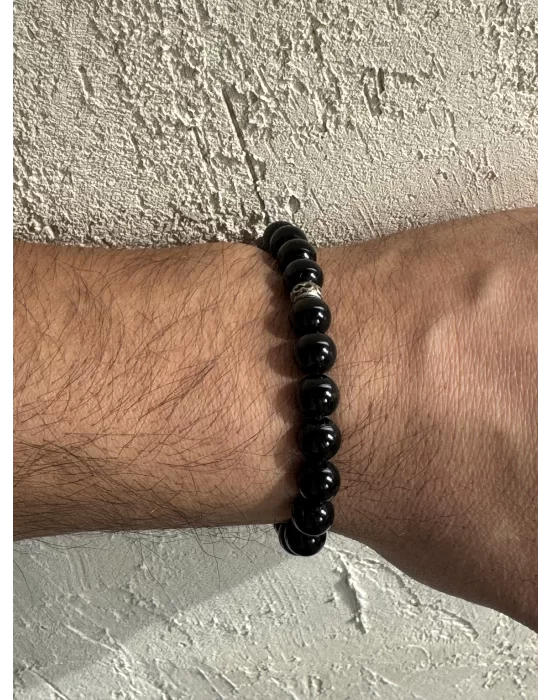 Oniks Doğal Taş Bileklik 8 mm Küre Kesim, Gemstone Bracelet