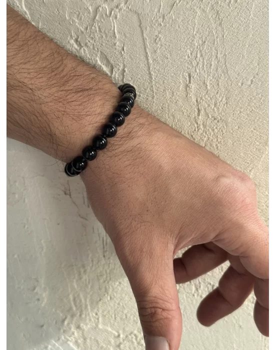 Oniks Doğal Taş Bileklik 8 mm Küre Kesim, Gemstone Bracelet