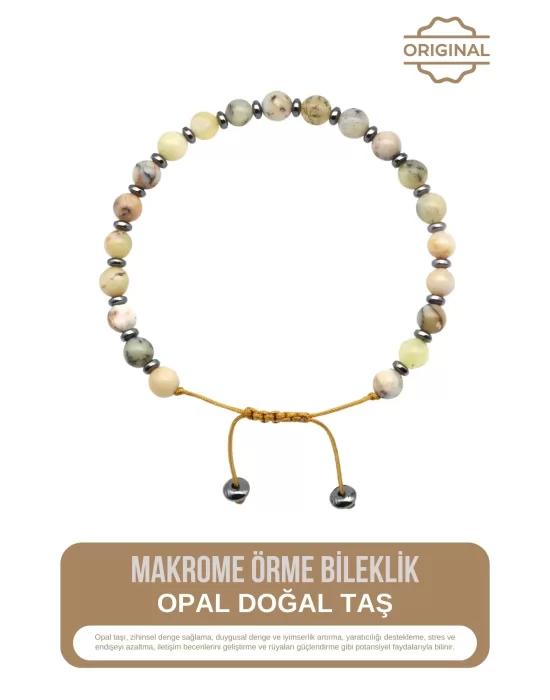 Opal Doğal Taş Makrome Örme Bileklik, Gemstone Bracelet