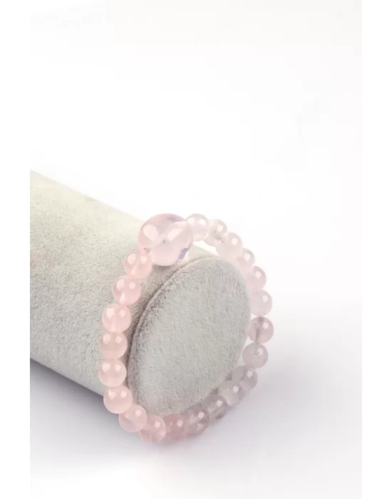 Pembe Kuvars Doğal Taş Bileklik 8mm Küre Kesim