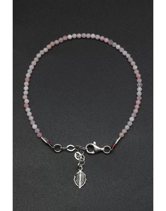 Pembe Opal Doğal Taş 925 Ayar Gümüş Bileklik, Gemstone Bracelet