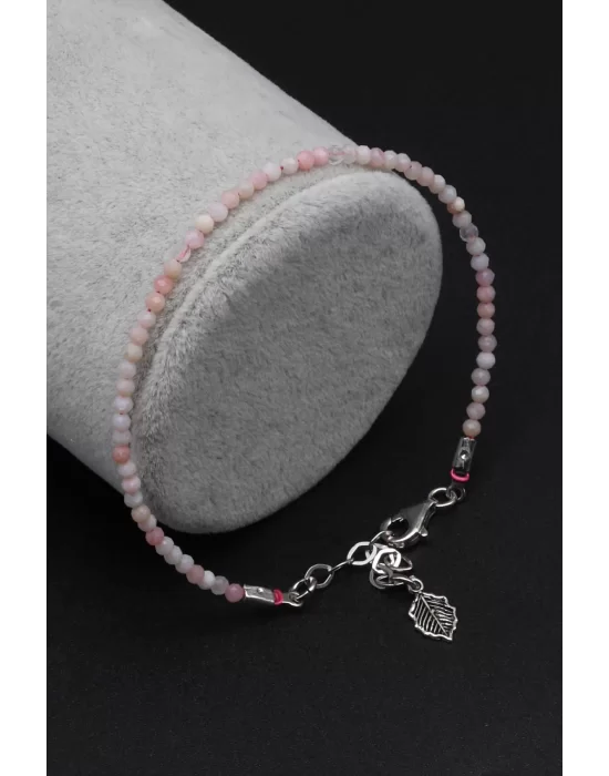 Pembe Opal Doğal Taş 925 Ayar Gümüş Bileklik, Gemstone Bracelet