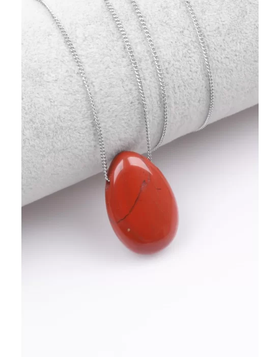 Red Jasper Doğal Taş Damla Model Kolye