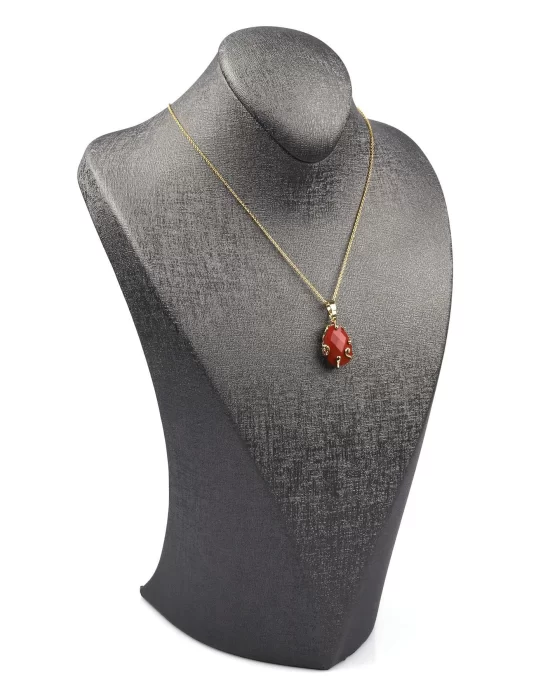 Red Jasper Doğal Taş Gold Renkli Kolye