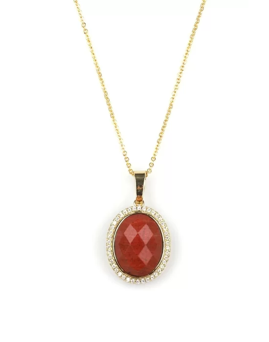 Red Jasper Doğal Taş Gold Renkli Kolye