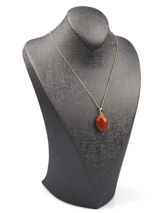 Red Jasper Doğal Taş Gold Renkli Kolye