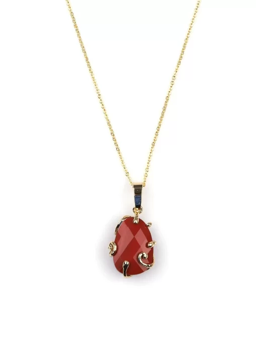 Red Jasper Doğal Taş Gold Renkli Kolye