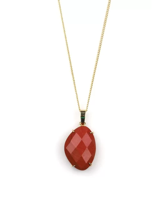 Red Jasper Doğal Taş Gold Renkli Kolye