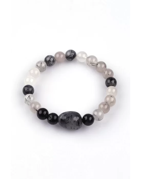 Rutil Kuvars Doğal Taş Bileklik 8mm Küre Kesim, Gemstone Bracelet