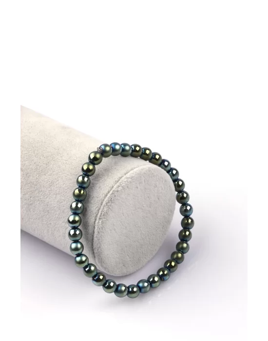 Yeşil Renkli Hematit Doğal Taş Bileklik 6mm Küre Kesim