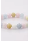 Akuamarin - Heliodor - Morganit Doğal Taş Bileklik 8 mm Küre Kesim, Gemstone Bracelet