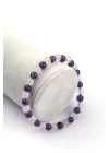 Ametist - Pembe Kuvars Doğal Taş Bileklik 6 mm Küre Kesim, Gemstone Bracelet