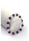 Ametist - Pembe Kuvars Doğal Taş Bileklik 8 mm Küre Kesim, Gemstone Bracelet