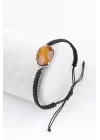 Kaplan Gözü Doğal Taş Makrome Örme Bileklik, Gemstone Bracelet