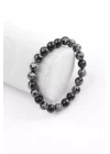 Karlı Obsidyen Doğal Taş Bileklik 8 mm Fasetli Küre Kesim, Gemstone Bracelet