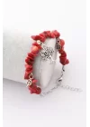 Mercan Doğal Taş Hayat Ağacı Sallantılı Kırıktaş Bileklik, Gemstone Bracelet