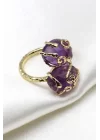 Ametist Doğal Taş Ayarlanabilir Gold Renk Yüzük, Gemstone Ring