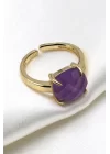 Ametist Doğal Taş Ayarlanabilir Gold Renk Yüzük, Gemstone Ring