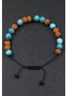 Apatit - Kokonat - Rudraksha Doğal Taş Makrome Örme Bileklik, Gemstone Bracelet