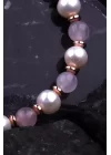 İnci - Hematit - Pembe Kuvars Doğal Taş Tasarım Bileklik, Gemstone Bracelet