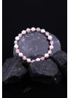 İnci - Hematit - Pembe Kuvars Doğal Taş Tasarım Bileklik, Gemstone Bracelet