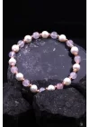 İnci - Hematit - Pembe Kuvars Doğal Taş Tasarım Bileklik, Gemstone Bracelet