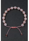 Madagaskar Pembe Kuvars Doğal Taş Makrome Örme Bileklik, Gemstone Bracelet