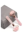 Pembe Kuvars Doğal Taş Masaj Taşı Gold Renkli - Face Roller