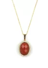 Red Jasper Doğal Taş Gold Renkli Kolye