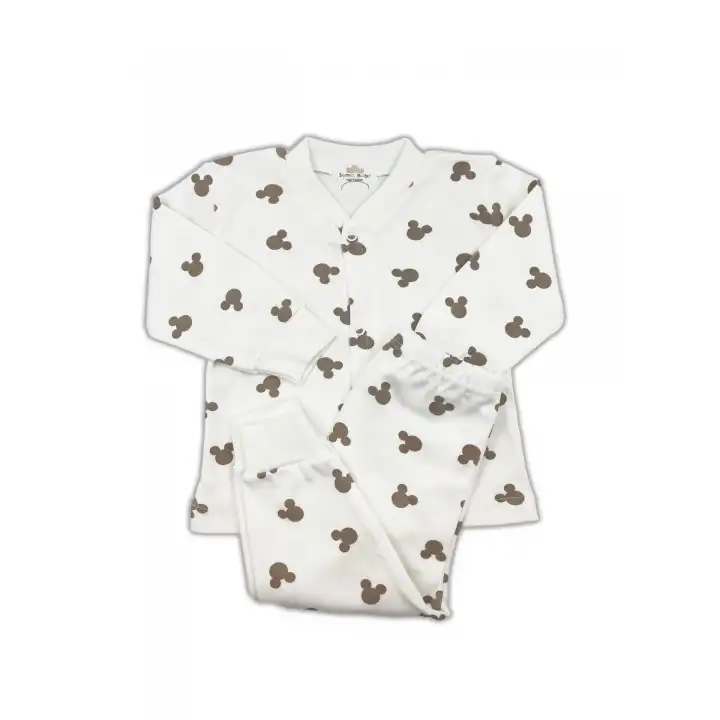Sema Baby Mickey Mouse Bebek Pijama Takımı – Ekru 0-3 Ay