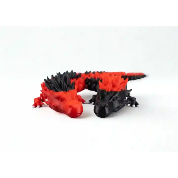 Riti Design - Volcano - 3D Hareketli Esnek Ejderha Figürü İkili Set - Siyah & Kırmızı 35cm