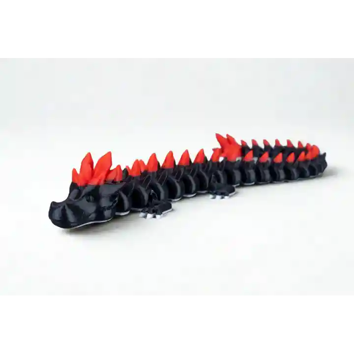 Riti Design - Volcano - 3D Hareketli Esnek Ejderha Figürü İkili Set - Siyah & Kırmızı 35cm
