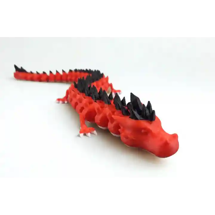 Riti Design - Volcano - 3D Hareketli Esnek Ejderha Figürü İkili Set - Siyah & Kırmızı 35cm