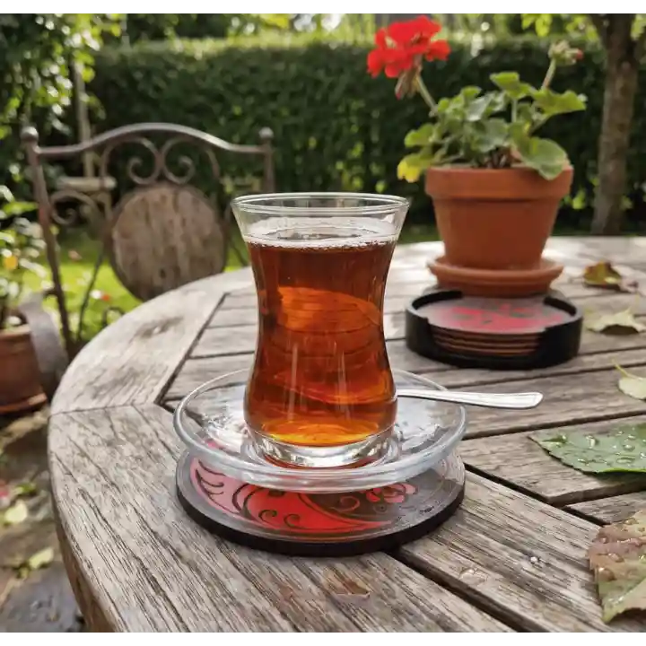 Riti Design - Yin Yang Gül - 3D Tasarım 4lü Bardak Altlığı Seti