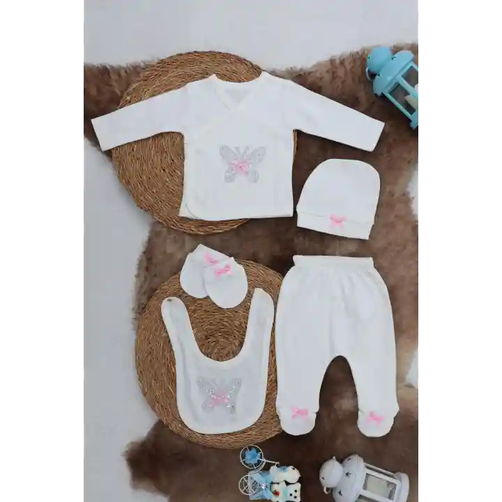 Sema Baby 5 Parça Hastane Çıkışı Zıbın Seti 0-3 Ay - Pink Butterfly