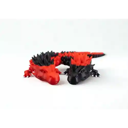 Riti Design - Volcano - 3D Hareketli Esnek Ejderha Figürü İkili Set - Siyah & Kırmızı 35cm