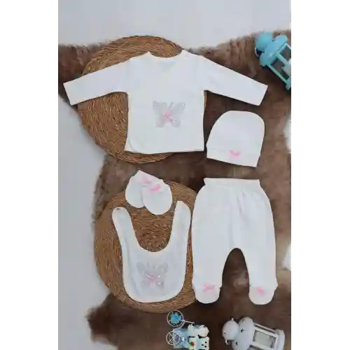Sema Baby 5 Parça Hastane Çıkışı Zıbın Seti 0-3 Ay - Pink Butterfly